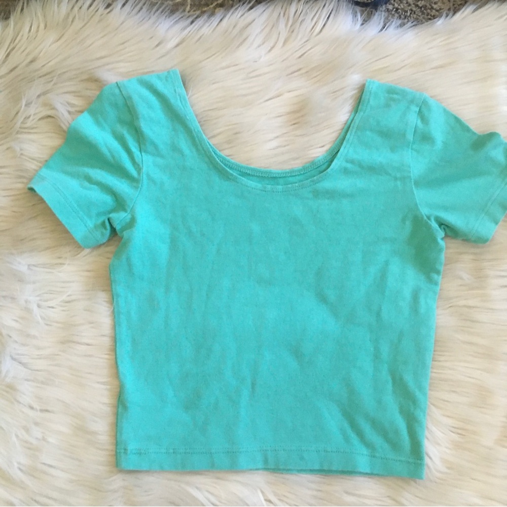 American Apparel crop tee shirt teal aqua turquoise size XS extra small  0 2